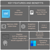Dell Latitude 3000 Series 3140 Business 2-in-1 Laptop, 11.6" HD Touchscreen 60Hz, Intel N200, Intel UHD Graphics, 8GB DDR4 RAM, 128GB PCIe M.2 SSD, Wi-Fi 6, Windows 11 Pro, Black